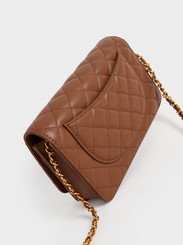 Clutch acolchado con cierre a presion, Marrón chocolate, hi-res