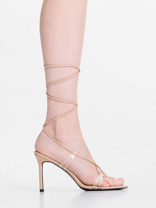 Tie-Around Heeled Sandals, Nude, hi-res