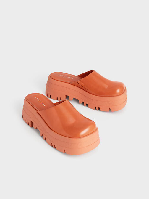 Rainier Platform Round-Toe Mules, Orange, hi-res