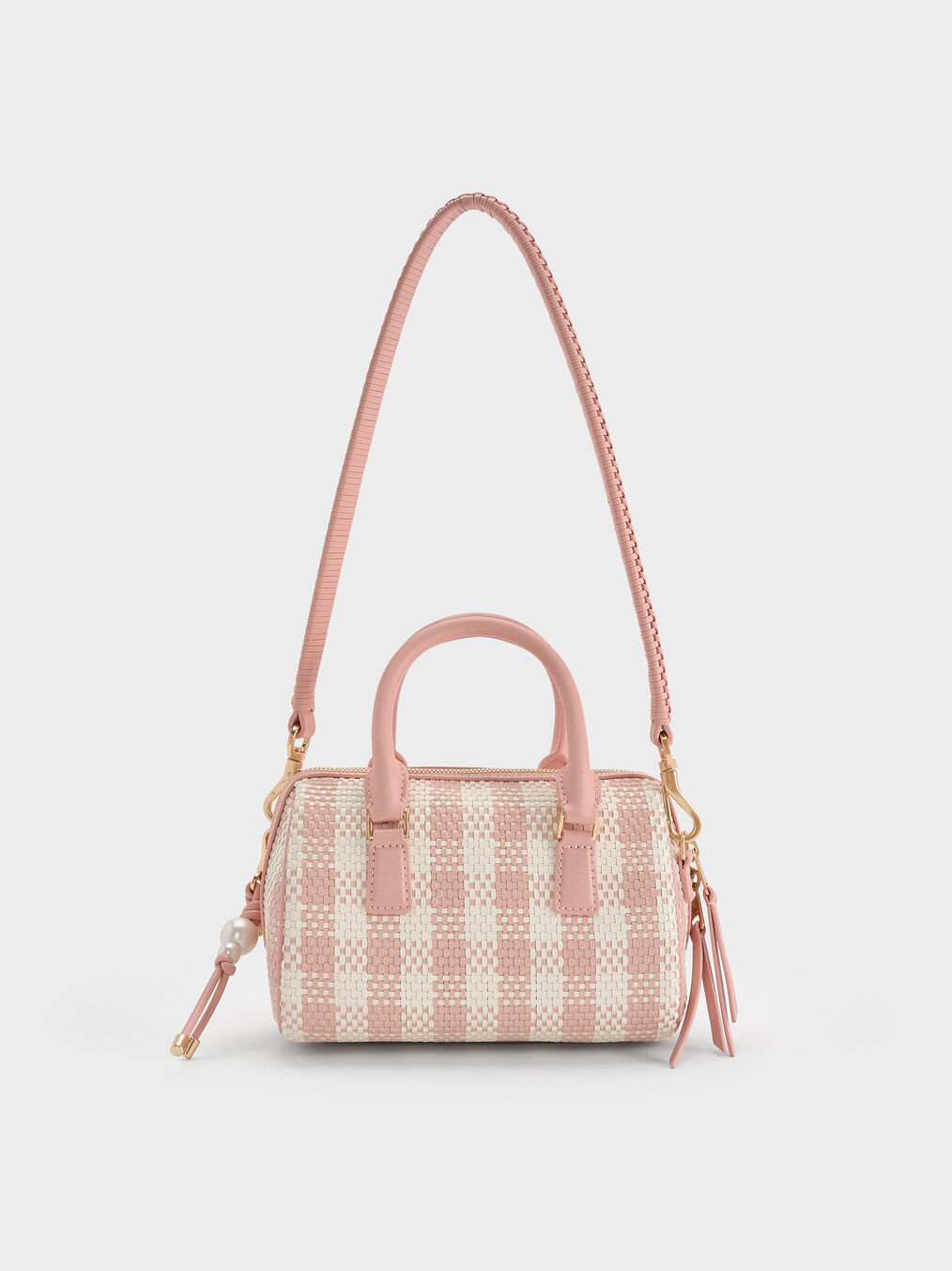 Everleigh Checkered Bowling Bag, Light Pink, hi-res