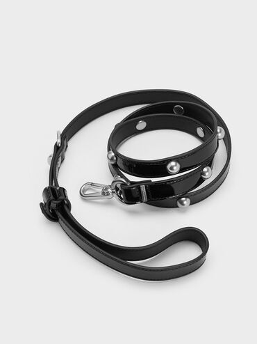 Collar de perro metálico con adornos de cuentas, Noir, hi-res