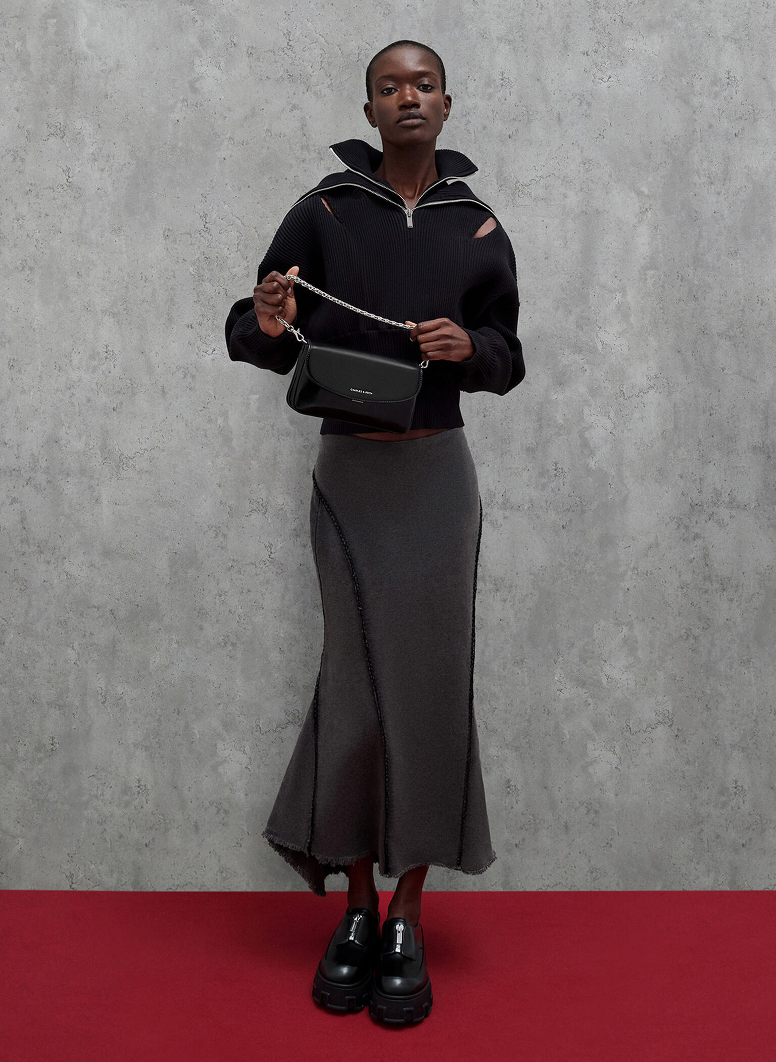 Caia Front Flap Shoulder Bag, Noir, hi-res
