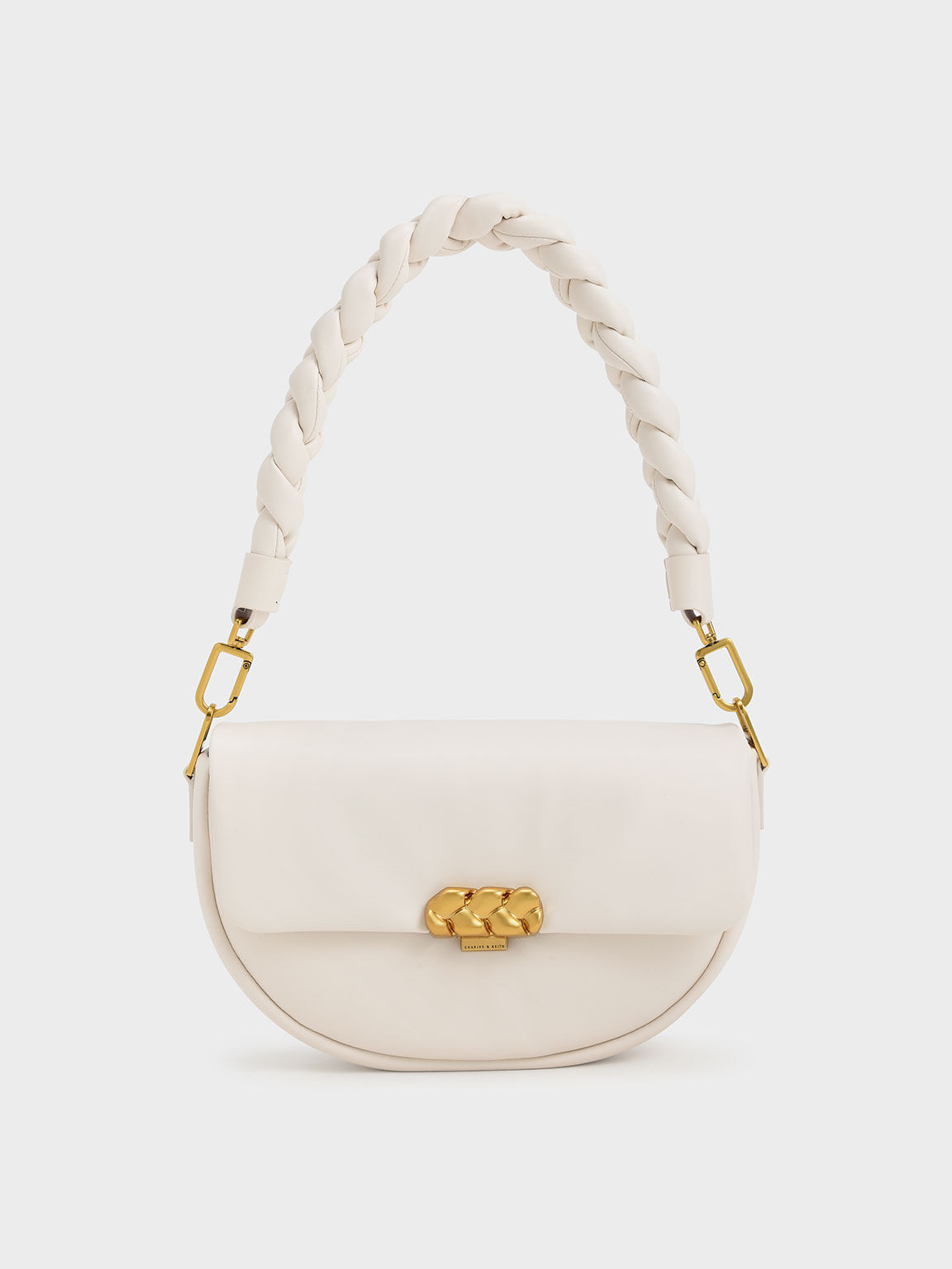 the same Refinement Hiring Cream Abby Braided Handle Metallic Accent Shoulder Bag - CHARLES & KEITH KR