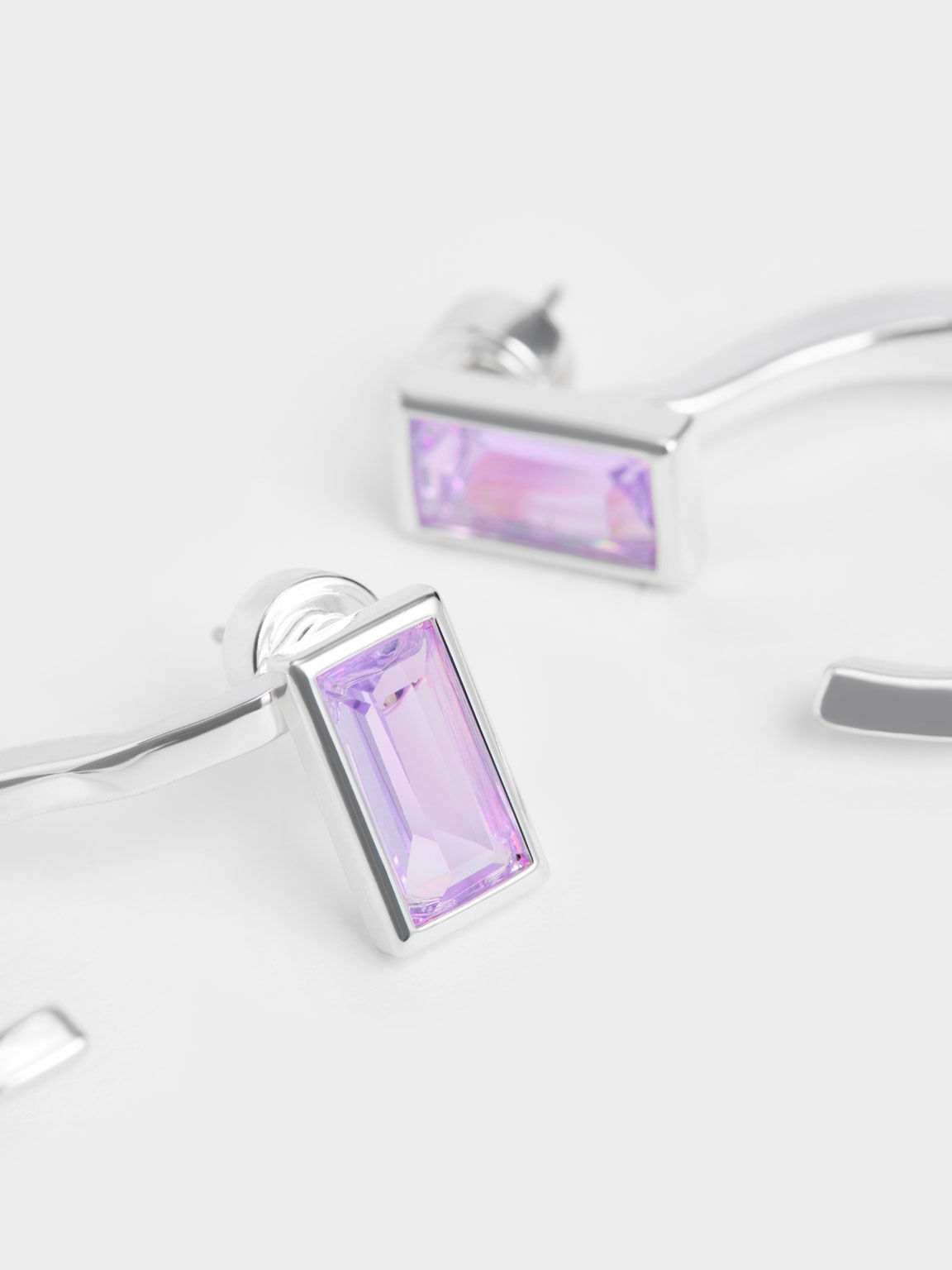 Crystal-Embellished Half Hoop Earrings, Lilac, hi-res