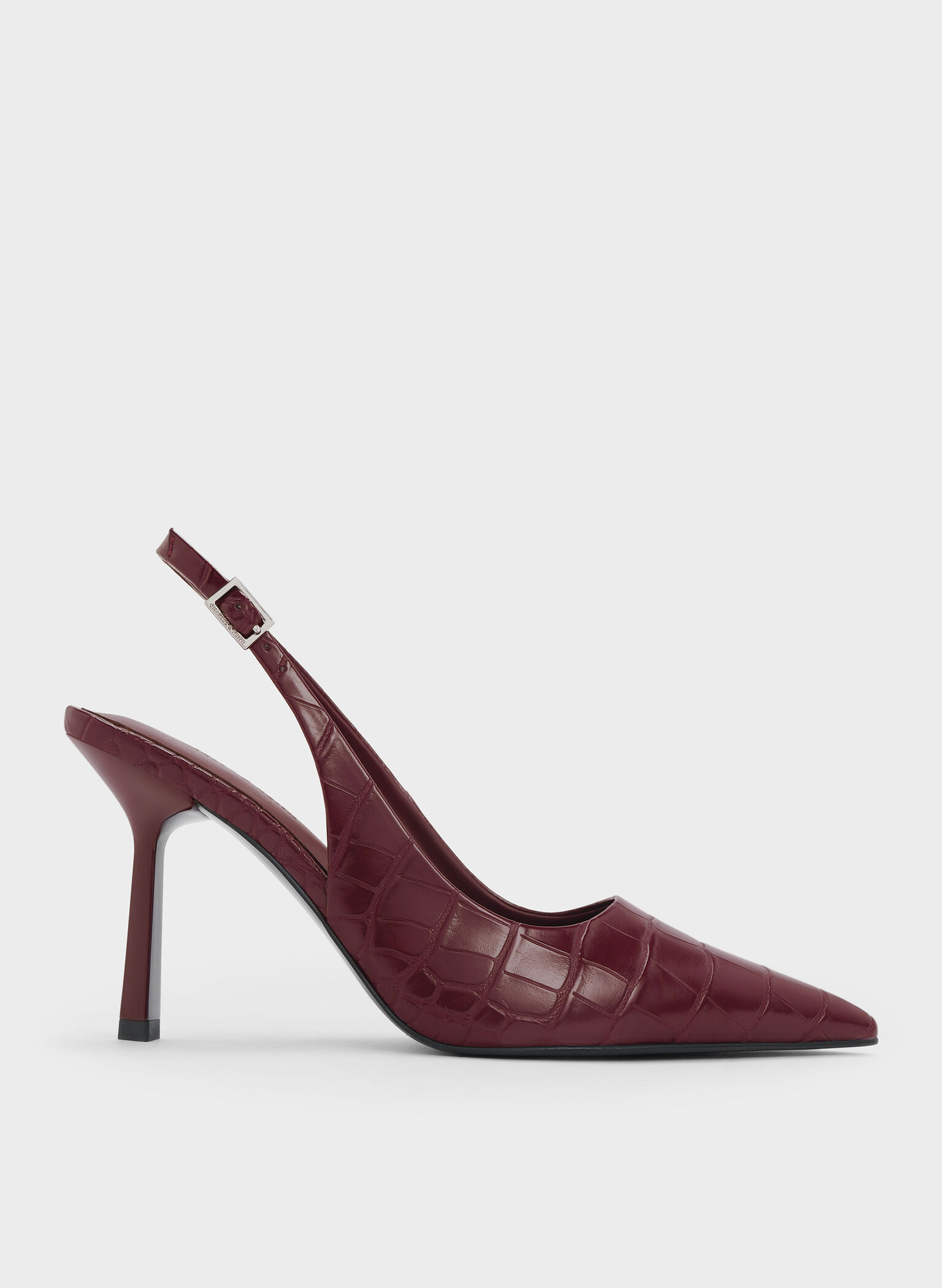Croc-Effect Pointed-Toe Slingback Pumps, Animal Print Burgundy, hi-res