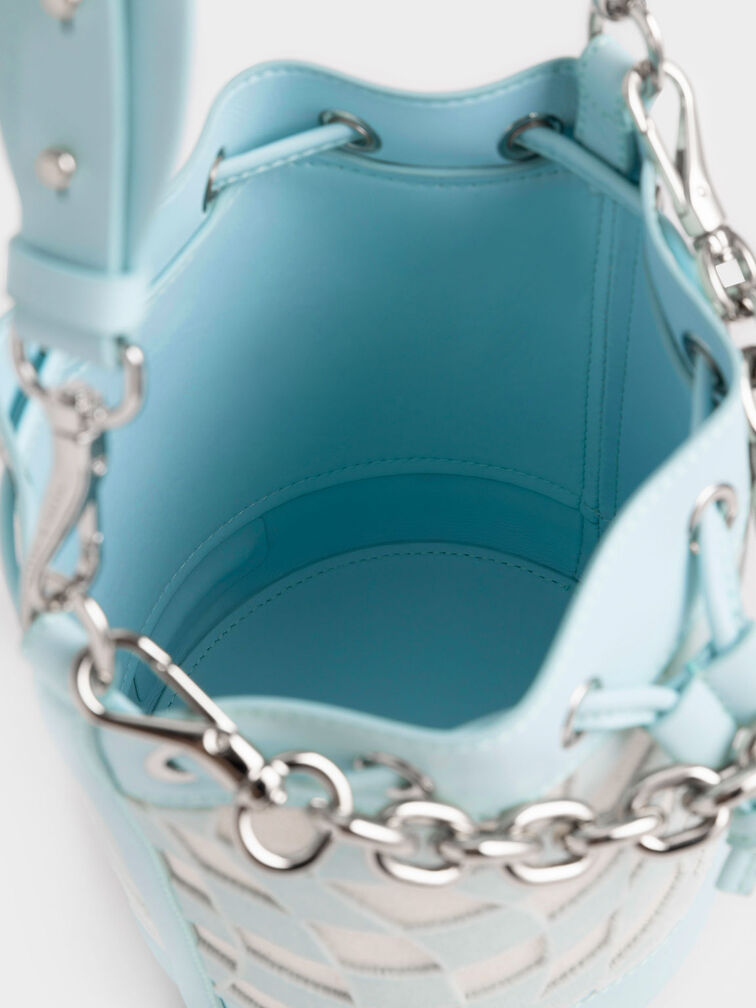 Zetta Checkered Bucket Bag, Light Blue, hi-res