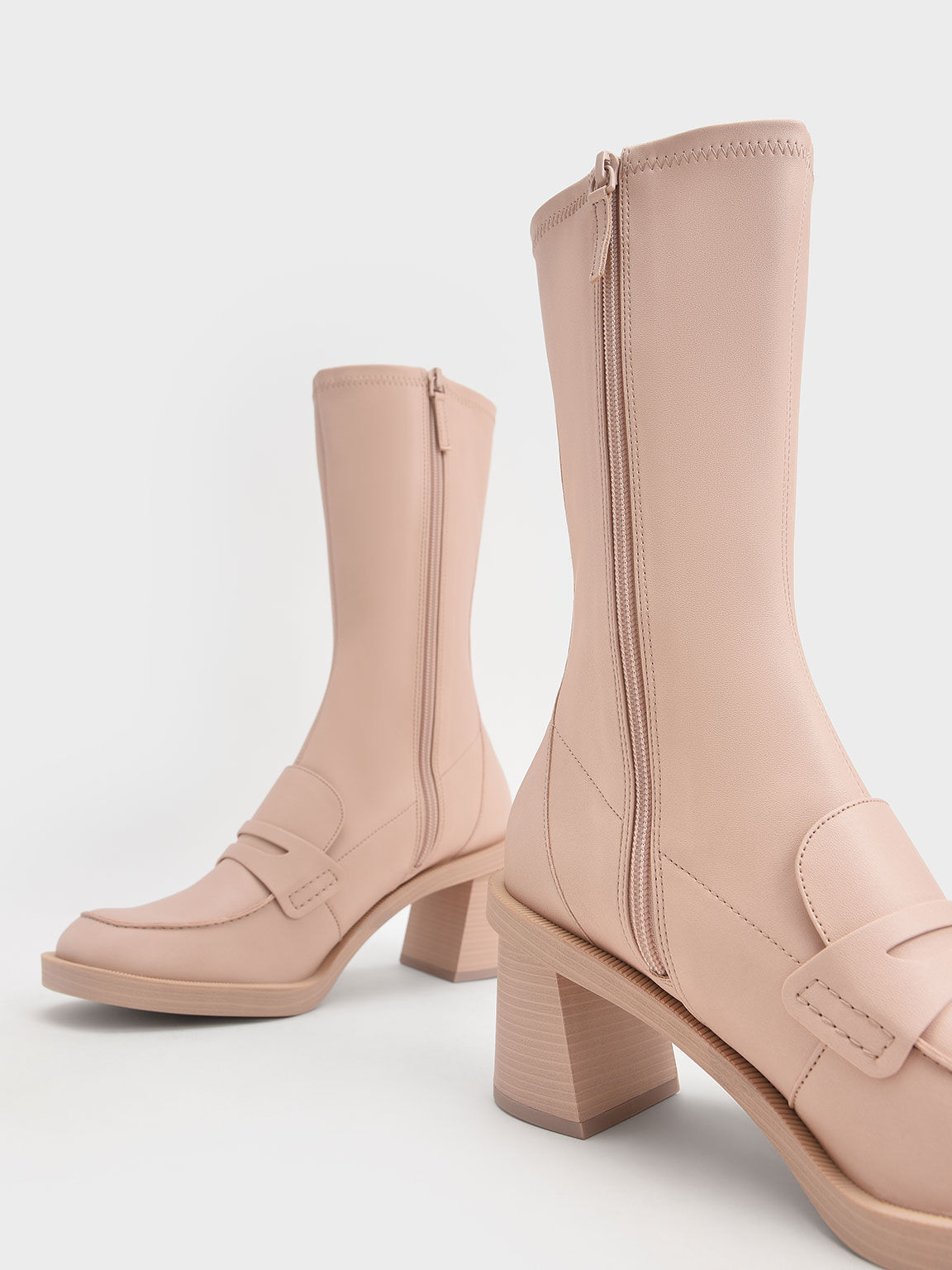 Haisley Penny Loafer Calf Boots, Pink, hi-res