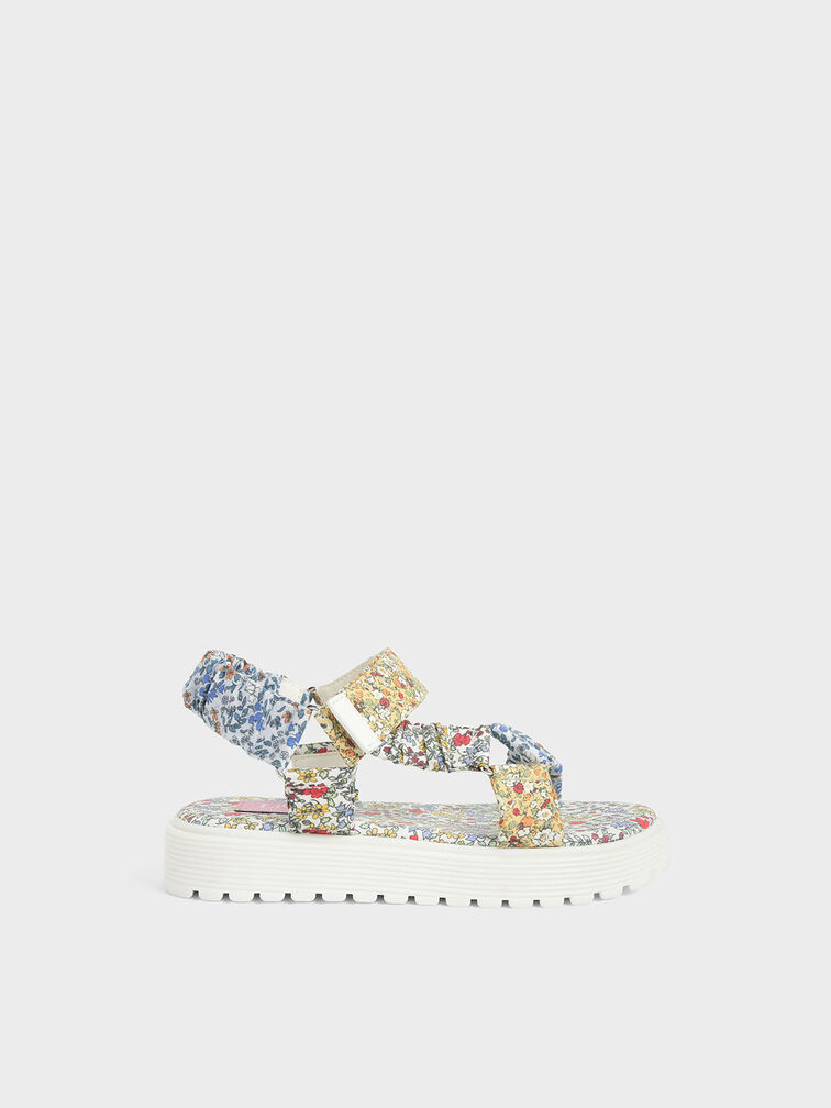 Girls' Printed Satin Sport Sandals, Multi, hi-res