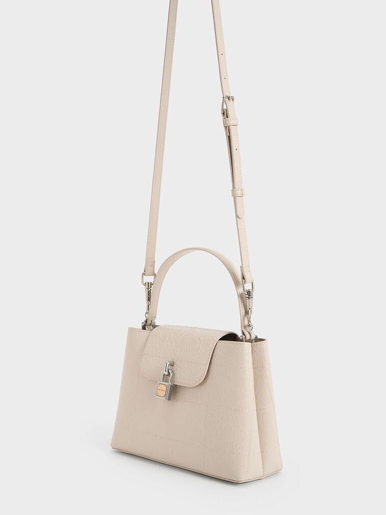 Oat Suki Crinkle-Effect Top Handle Bag - CHARLES & KEITH SG