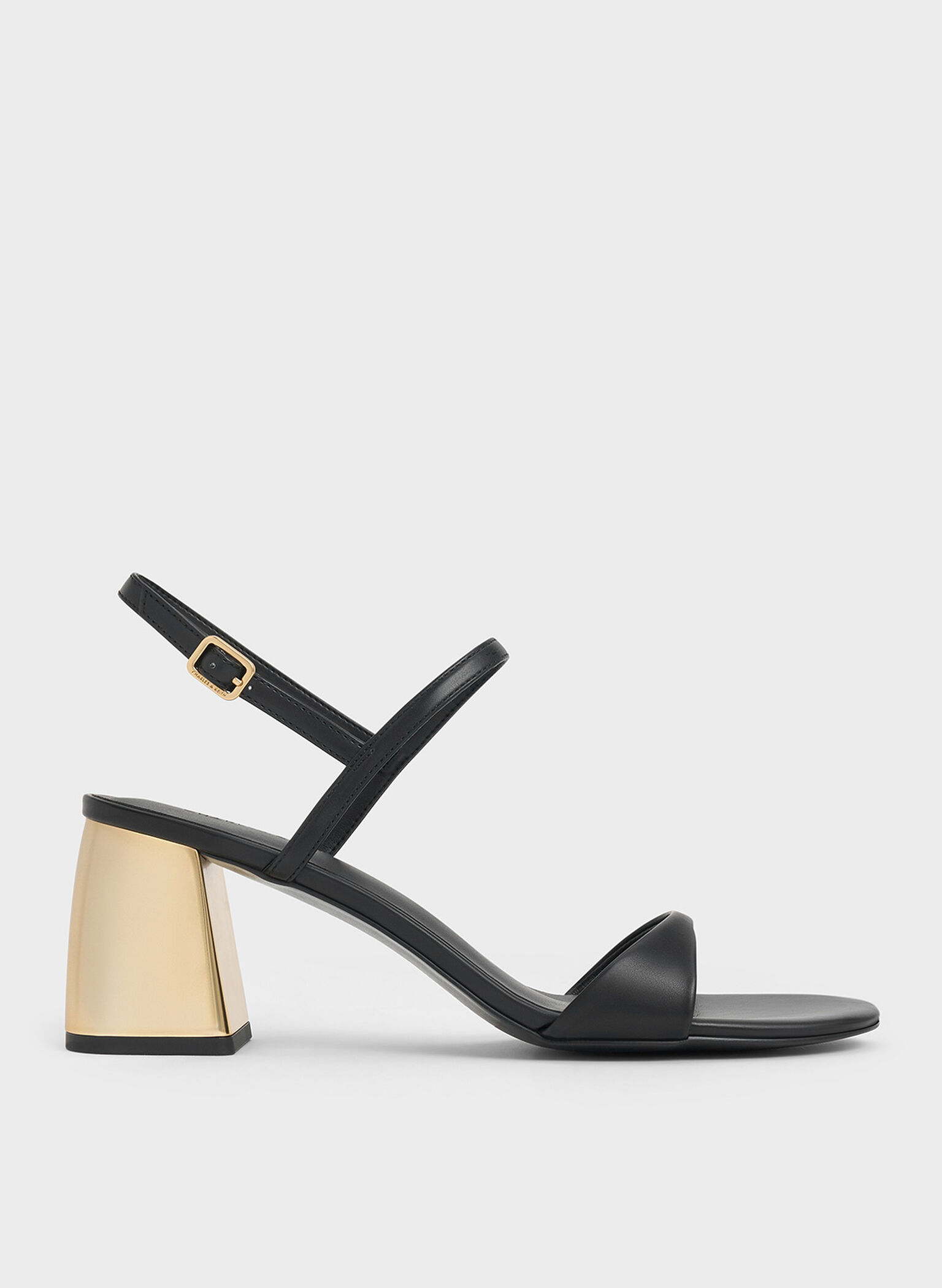 Metallic-Heel Slingback Sandals, Black, hi-res