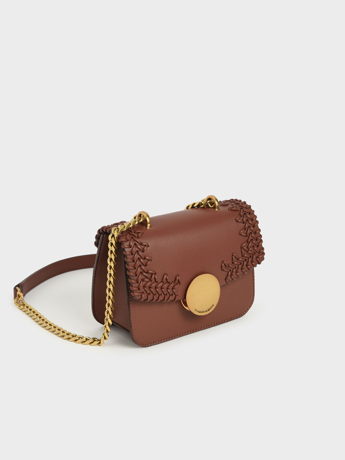 Woven Double Chain Handle Bag, Chocolate, hi-res