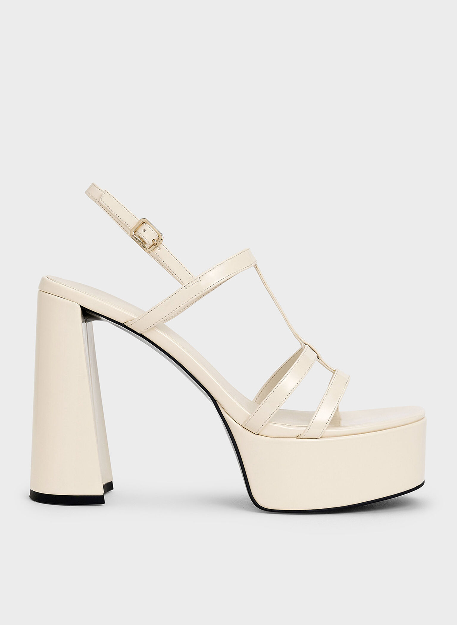 Patent T-Bar Strappy Platform Sandals, Chalk, hi-res