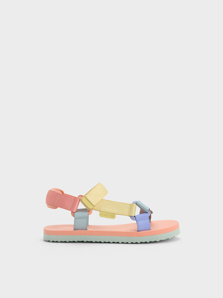 Girls' Grosgrain Sporty Sandals, Peach, hi-res