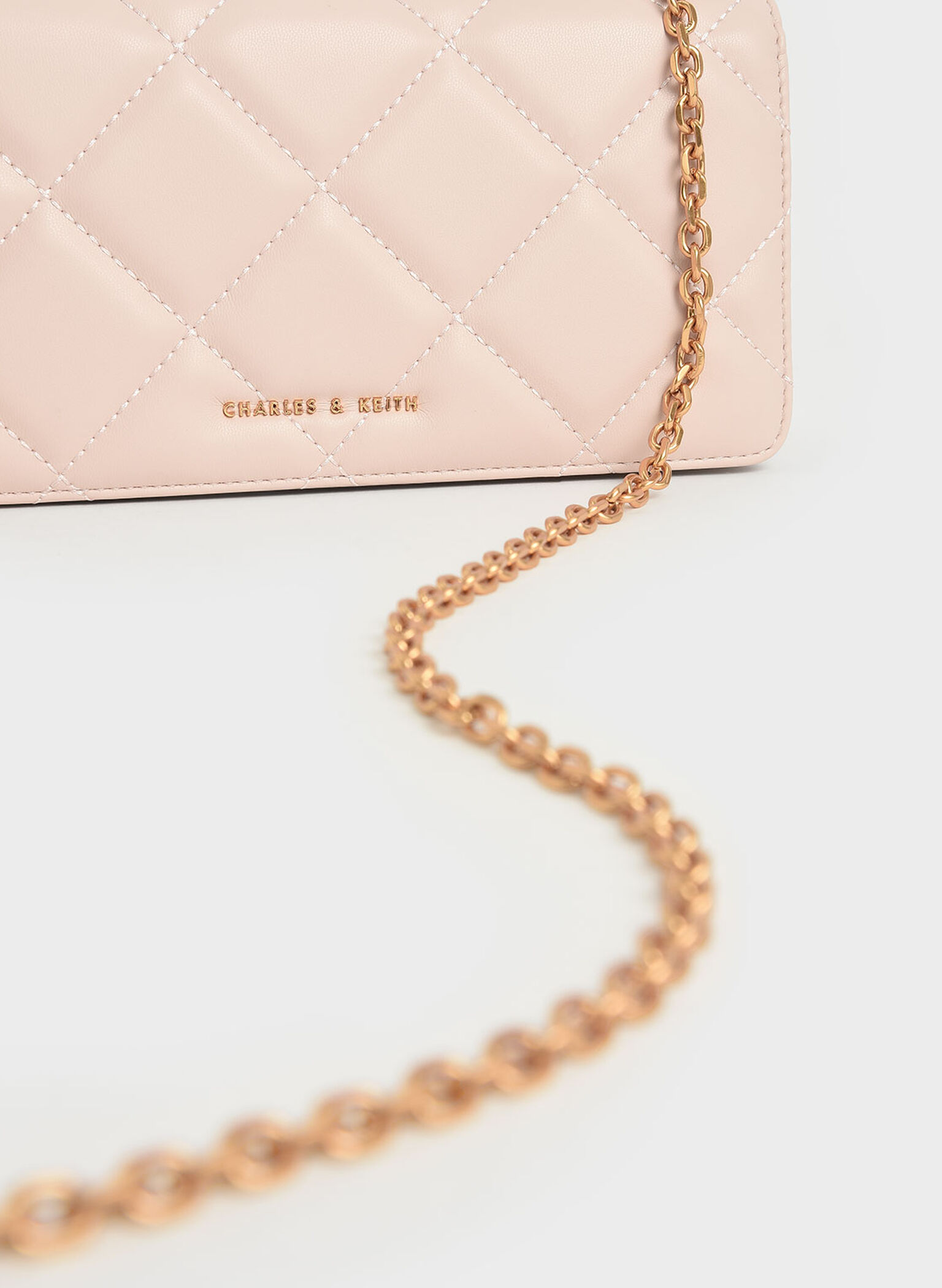 Paffuto Chain Handle Quilted Long Wallet, Light Pink, hi-res