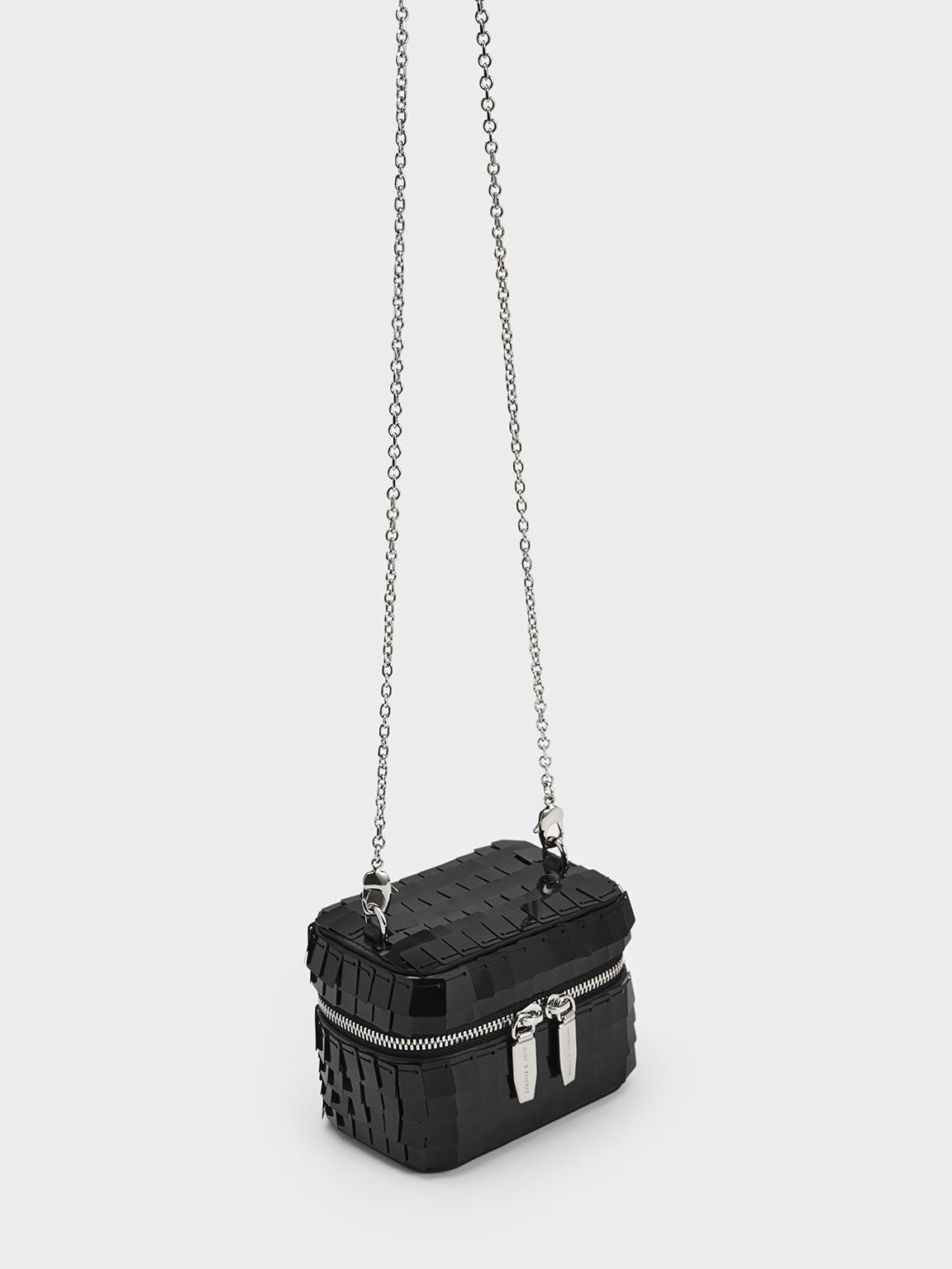 Disc-Embellished Vanity Pouch, Black, hi-res