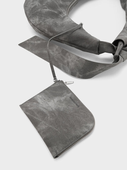 Toni Denim Knotted Crescent Hobo Bag, Dark Grey, hi-res