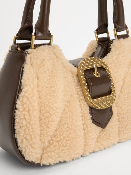 Avis Quilted-Fur Belted Top Handle Bag, Multi, hi-res