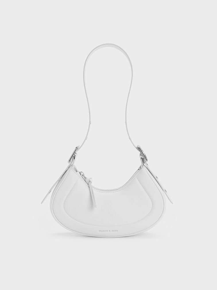 Petra Curved Shoulder Bag, White, hi-res