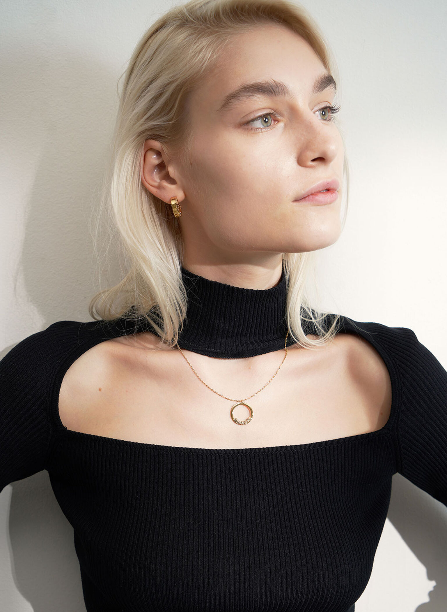 Swarovski® Crystal Studded Pendant Necklace, Gold, hi-res