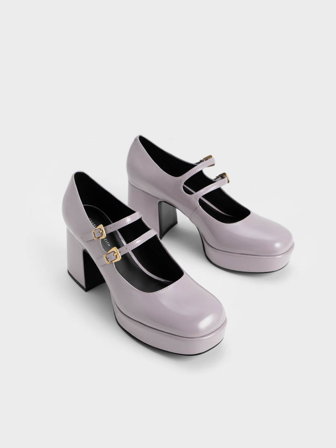Patent Block Heel Mary Janes, Lilac Grey, hi-res