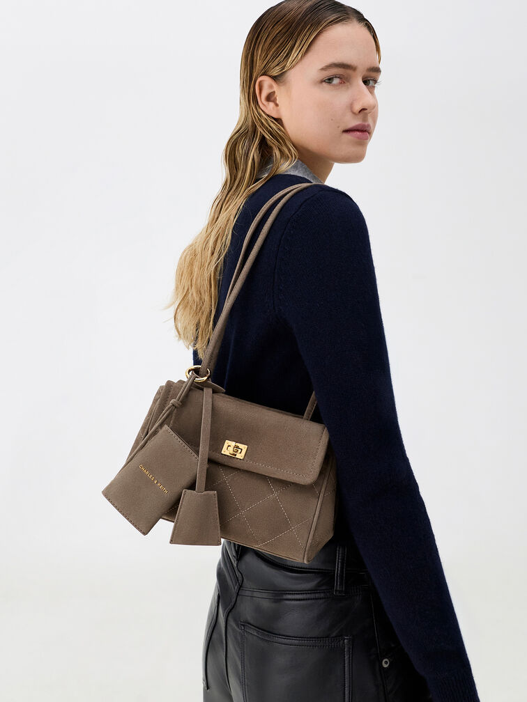 Apfra Quilted Tote Bag, Stone Grey, hi-res