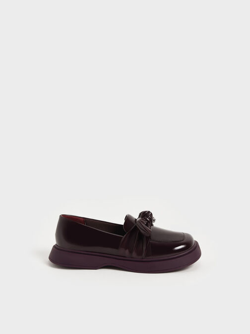 Girls' Patent Bow Loafers, Maroon, hi-res