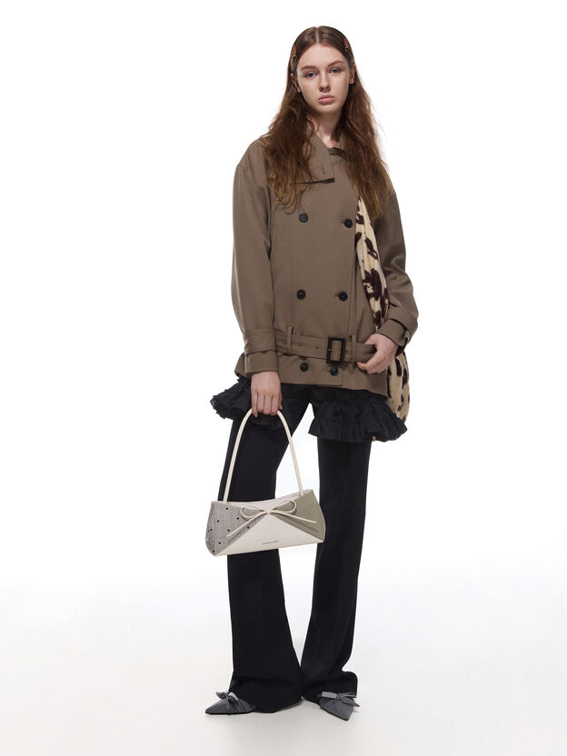 Hazel Heart-Print Bow Panelled Shoulder Bag, Taupe, hi-res