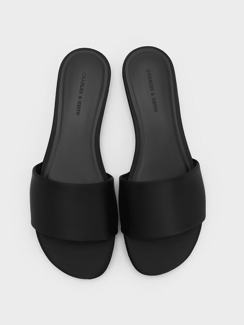 Satin Slide Sandals, Black Textured, hi-res