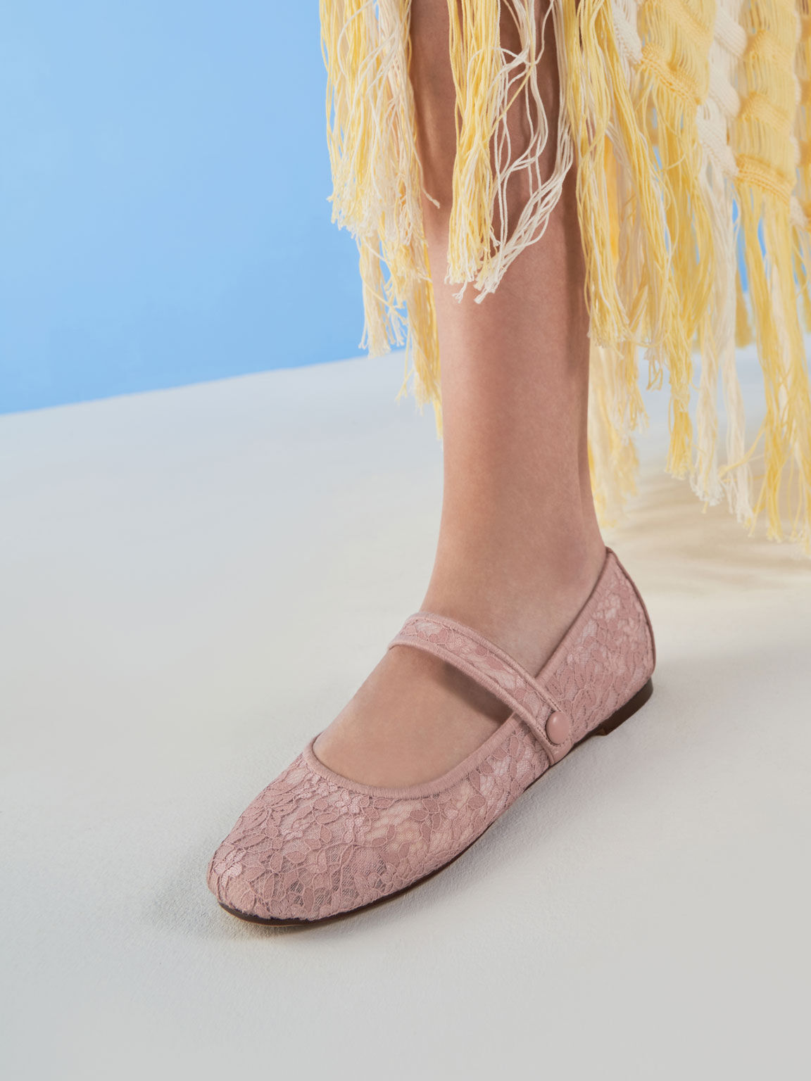 Lace & Mesh Mary Jane Ballerina Flats, Pink, hi-res