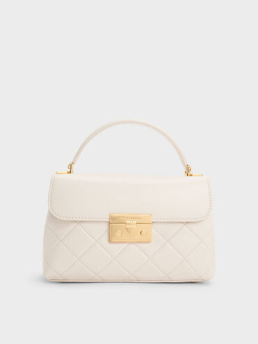 Alva Quilted Top Handle Bag, Cream, hi-res