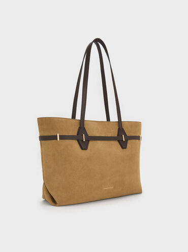Arlet Recycled Suede Double-Handle Belted Tote Bag, Sahara Sand, hi-res