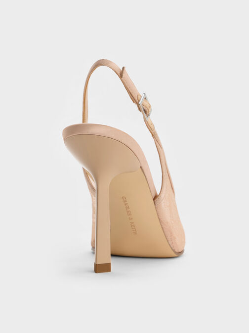 Lace & Satin Slingback Pumps, Nude, hi-res