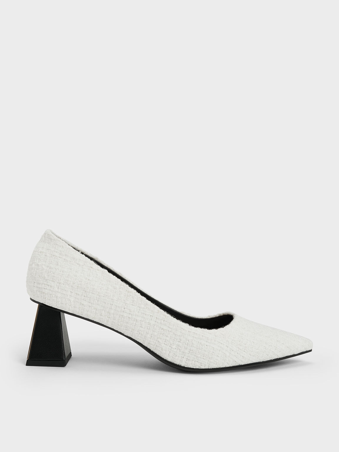 Tweed Trapeze Kitten Heel Pumps, White, hi-res