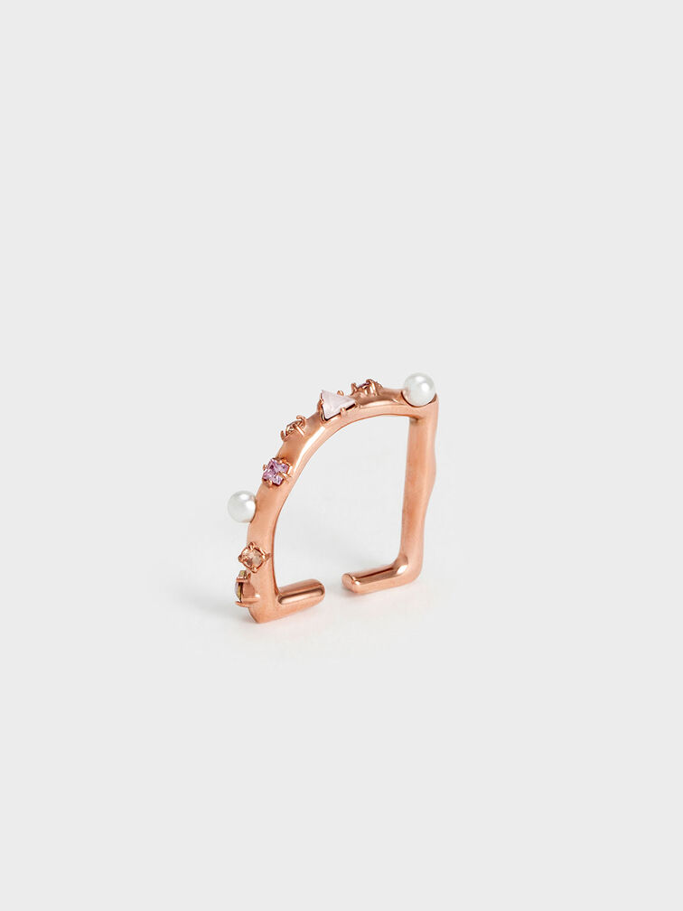 Anillo adornado con perlas y cristales, Oro rosa, hi-res