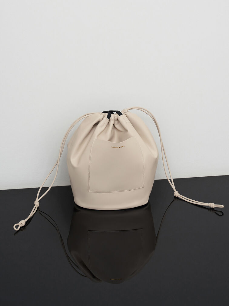 Sianna Linen Ruched Drawstring Tote Bag, Beige, hi-res