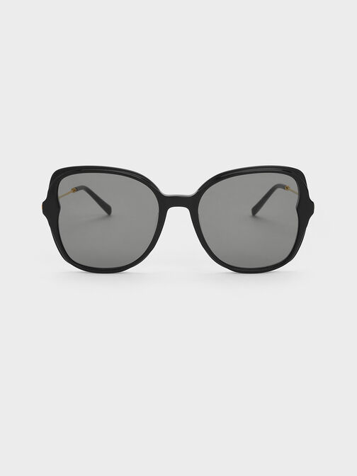 Oversized Recycled Acetate Butterfly Sunglasses, Black, hi-res