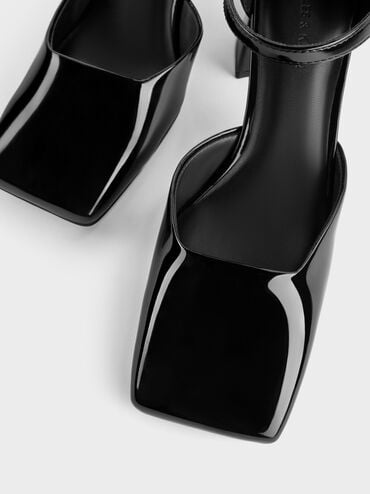 Patricia Patent Square-Toe D'Orsay Ankle-Strap Pumps, Black Patent, hi-res