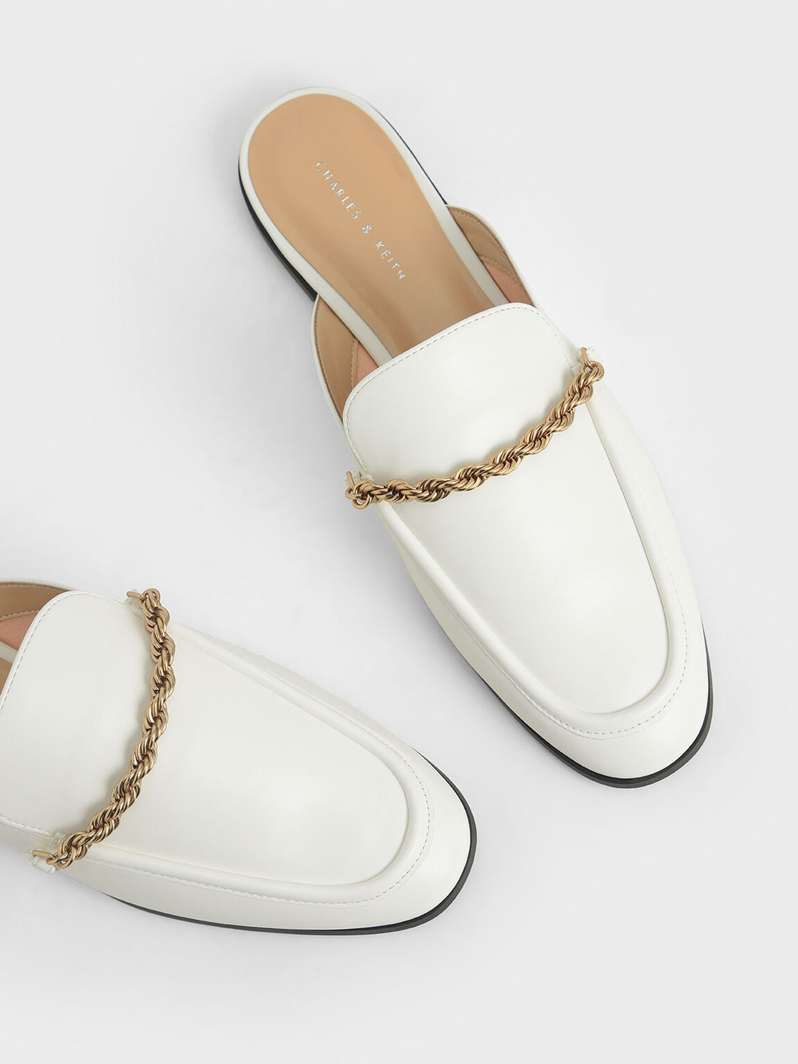 Metallic Accent Mule Flats, Blanco, hi-res