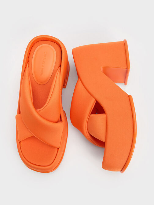 Toni Puffy-Strap Crossover Platform Mules, Orange, hi-res