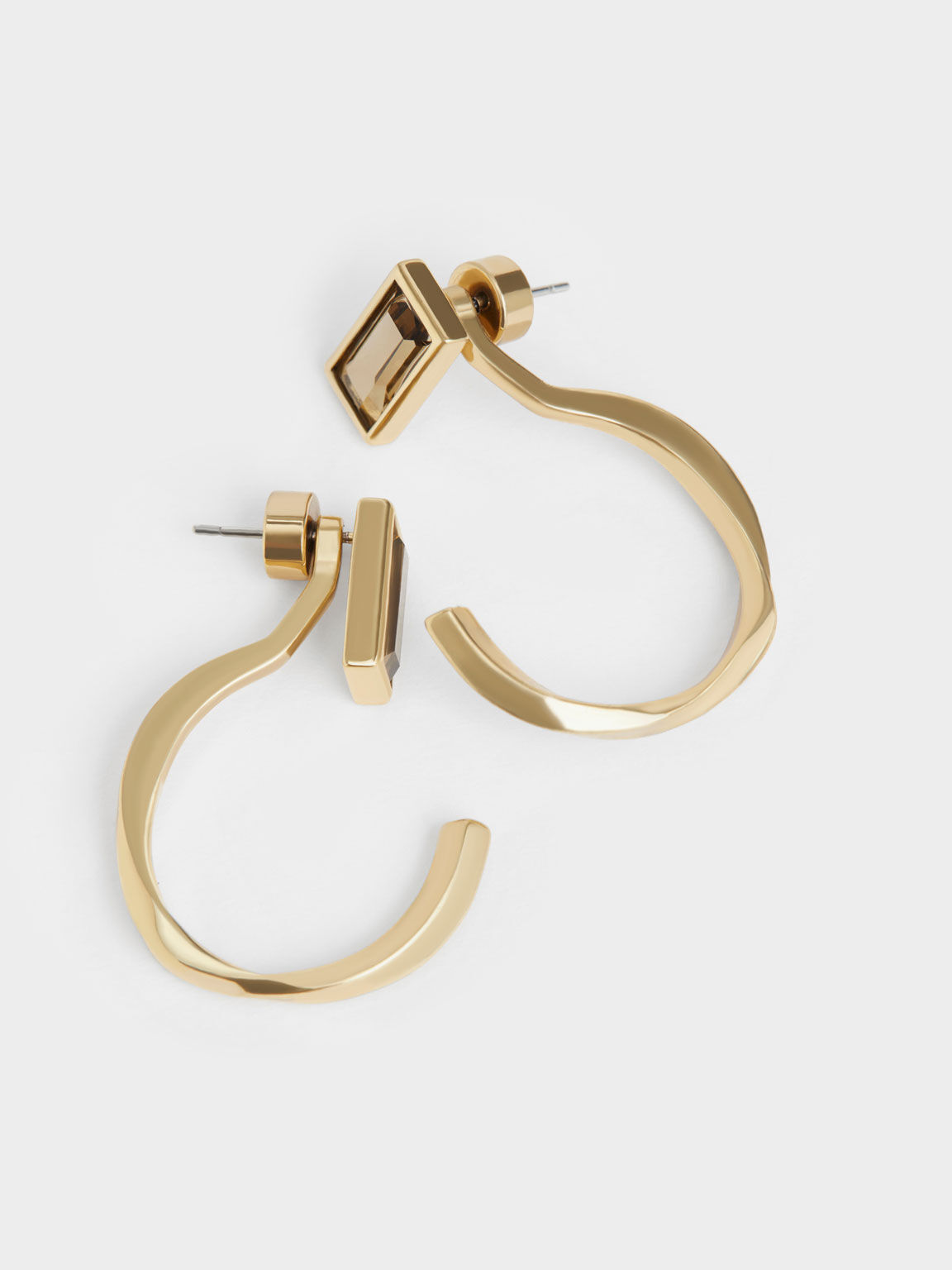 Crystal-Embellished Half Hoop Earrings, Sand, hi-res