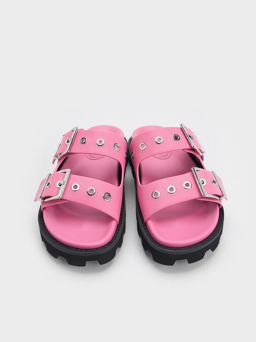 Trill 洞洞雙粗帶厚底拖鞋, 粉紅色, hi-res