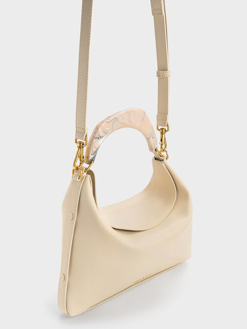 Marlin Acrylic Handle Hobo Bag, Beige, hi-res