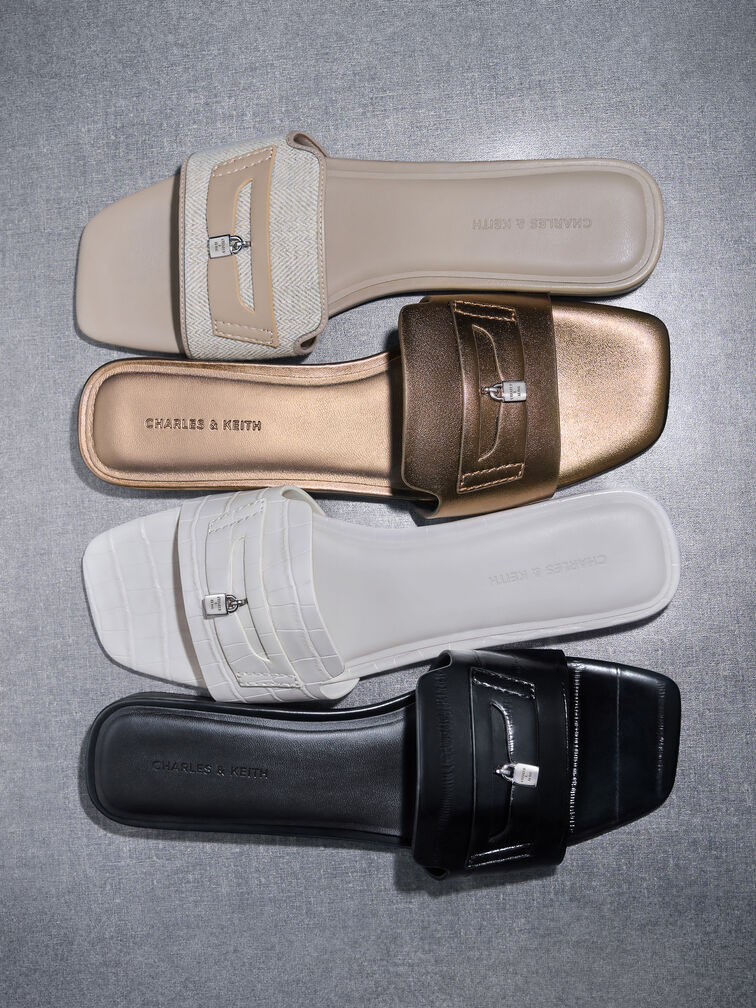 Griselda Croc-Effect Slide Sandals, Animal Print White, hi-res