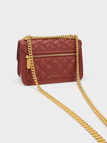 Micaela Quilted Chain Bag, Brick, hi-res