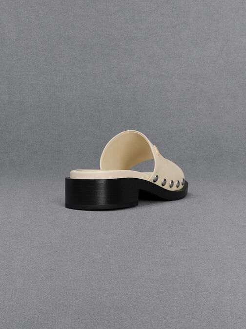 Sandalias slip-on de cuero son estoperoles, Blanco tiza, hi-res