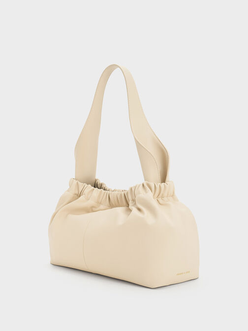 Large Ally Ruched Slouchy Bag, Beige, hi-res