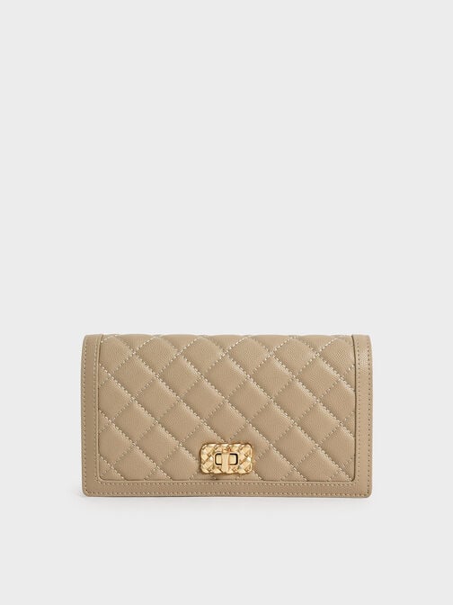 Micaela Quilted Long Wallet, Sand, hi-res