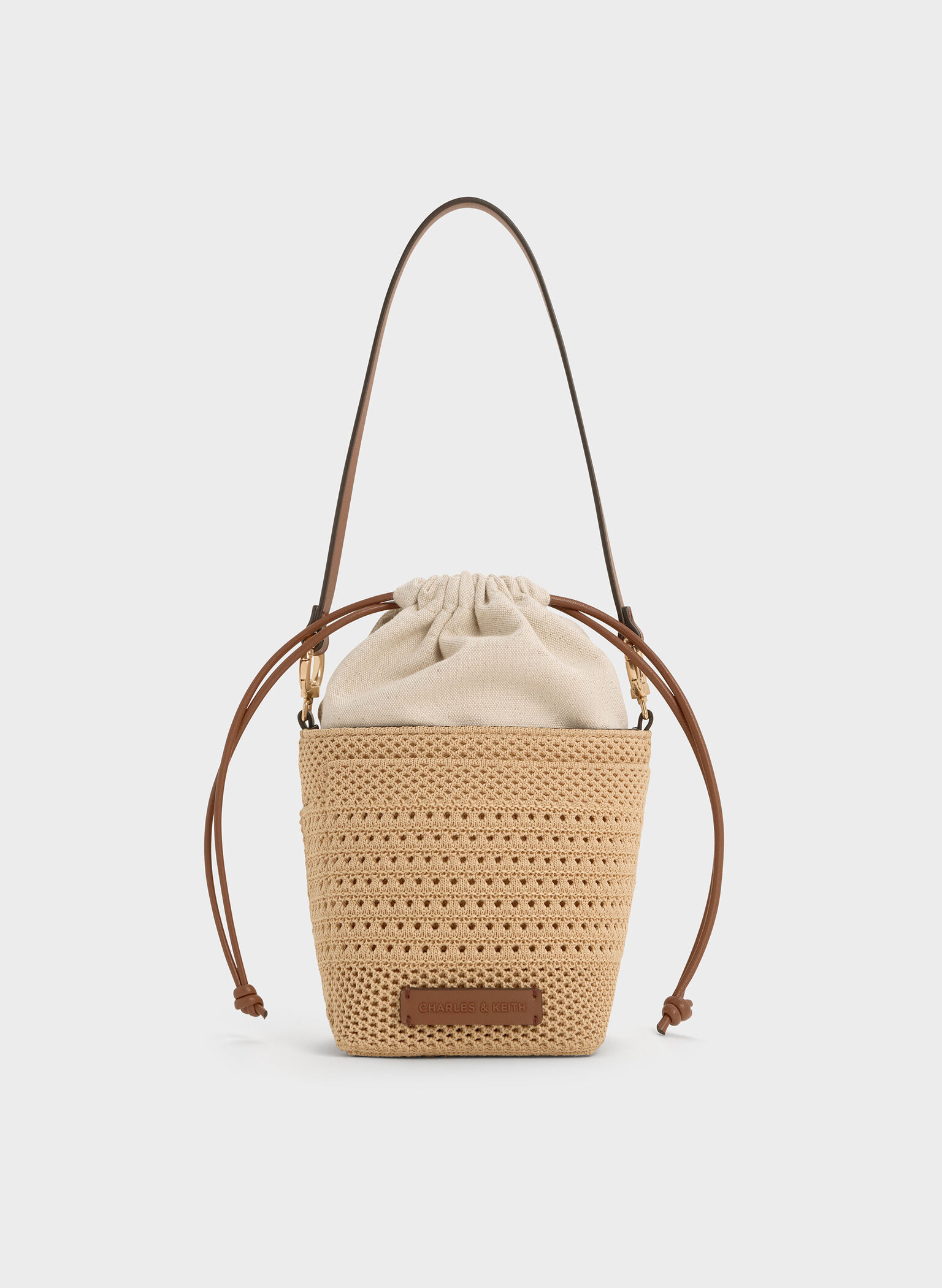 Girls' Ida Knitted Bucket Bag, Beige, hi-res