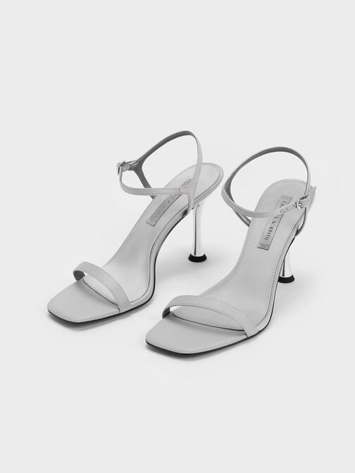 Spool Heel Satin Sandals, Grey, hi-res