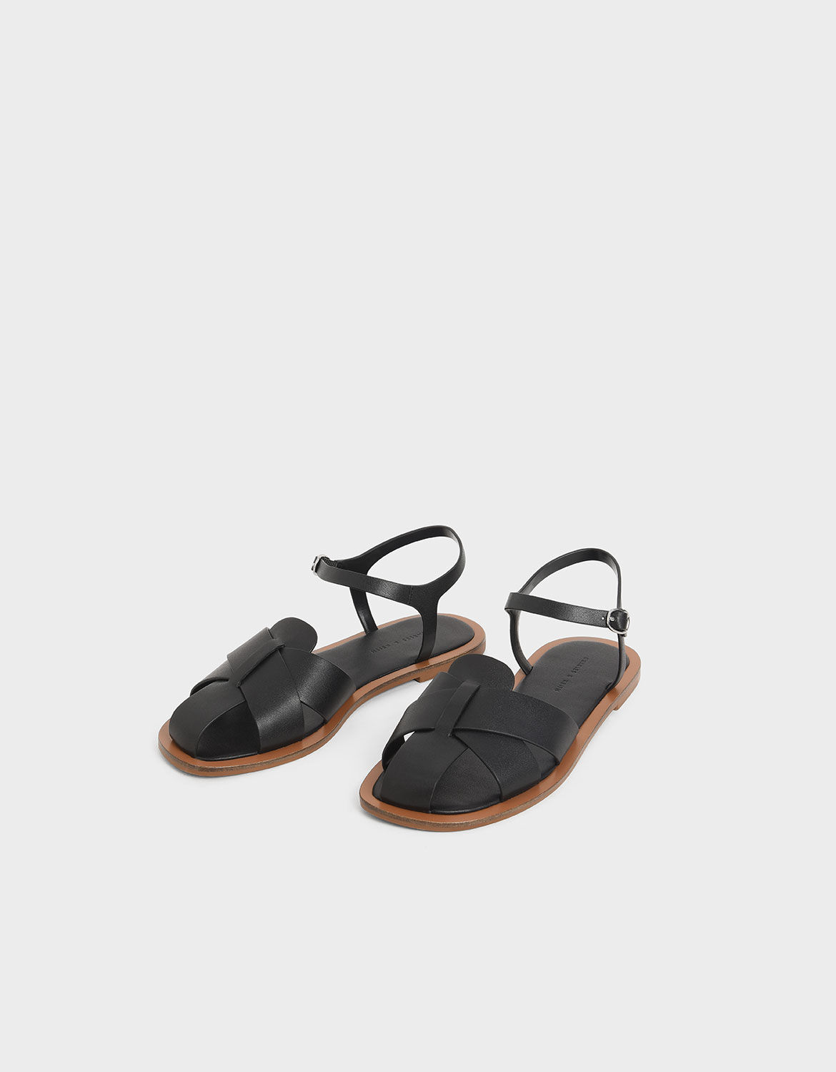 black peep toe flat sandals